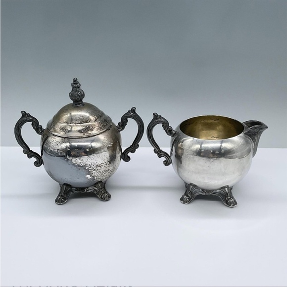 2pc Vintage Silver Plated Lidded Sugar Bowl and Creamer